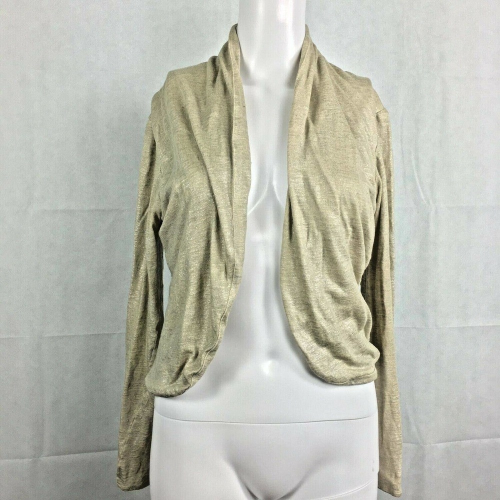 Yigal Azrouël Cardigan Womens Sz Small Beige Knit Open Front Cardi Jacket